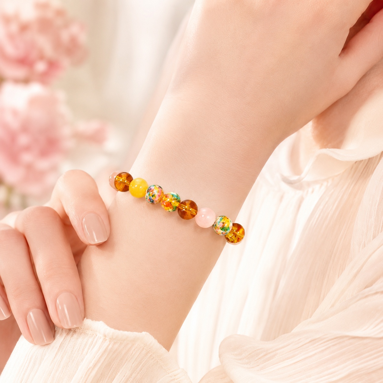 Natural Stone Beaded Bracelet, Handmade Bohemian Design